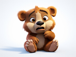 Naklejka premium A 3D Cartoon Bear Sad and Surprised on a Solid Background