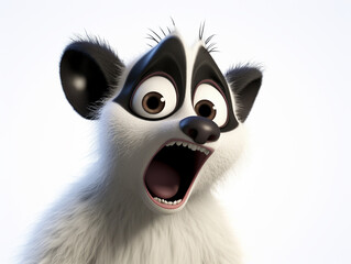 A 3D Cartoon Lemur Sad and Surprised on a Solid Background