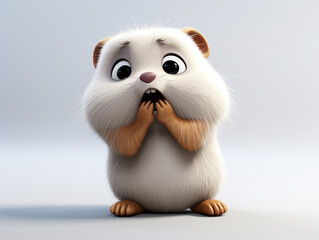 Fototapeta premium A 3D Cartoon Lemming Sad and Surprised on a Solid Background
