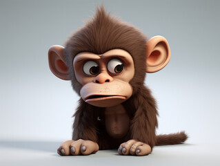 Obraz premium A 3D Cartoon Monkey Sad and Surprised on a Solid Background