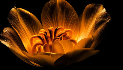 A beautiful yellow daisy, wet with a single water drop generated by AI