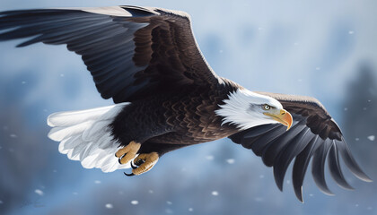 Majestic bird of prey soaring freely in winter blue sky generated by AI