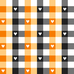 Halloween plaid pattern with heart background. plaid pattern background. plaid background. Seamless pattern. for backdrop, decoration, gift wrapping, gingham tablecloth, blanket, tartan.