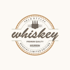 Whiskey Logo, Drink Label Design With Old Retro Vintage Ornament Illustration Premium Template