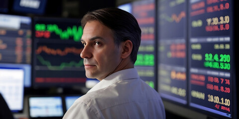 Fototapeta premium A professional broker seriously monitors the stock market, Trading and Investment concept