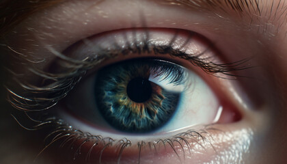 Fototapeta premium Caucasian woman eye, macro view, gazing into the camera generated by AI