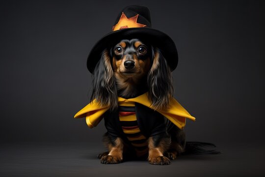 Dog dressed as a witch or wizard for Halloween