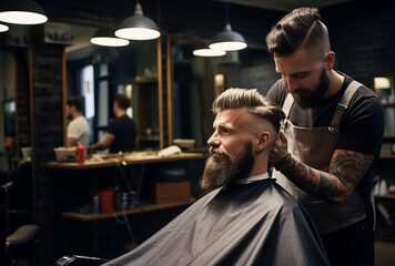 handsome man with beard in barber shop. AI generated Images