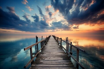 Fototapeta premium Enchanting pier, sky, sea in Varna, Bulgaria. Generative AI