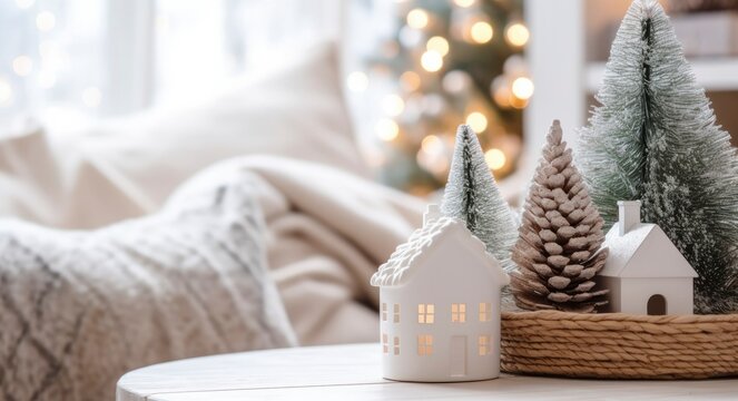 A cozy concept of festive home decoration for Christmas.