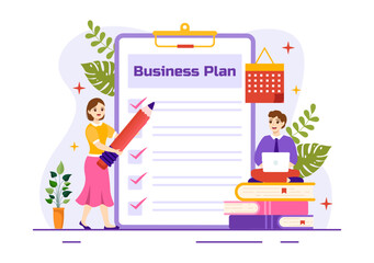 Business Plan Vector Illustration with Target, Planning, Workflow, Time Management, Statistical and Data Analysis in Flat Cartoon Background