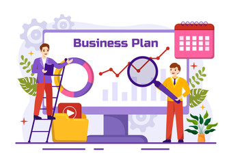 Business Plan Vector Illustration with Target, Planning, Workflow, Time Management, Statistical and Data Analysis in Flat Cartoon Background