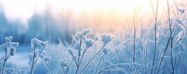 Frozen snowy grass, winter natural abstract background. beautiful winter landscape.