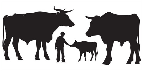 Boy Love His Cow very much silhouette vector illustration