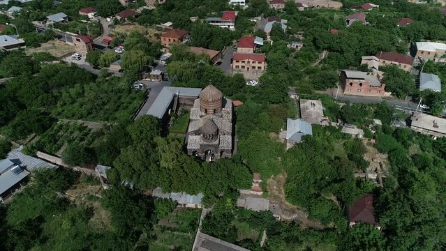 Aerial footage of Saint Gevork Monastery of Mughni in Mughni Village in Aragatsotn, Armenia