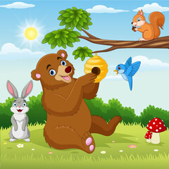 Cartoon animals in forest background
