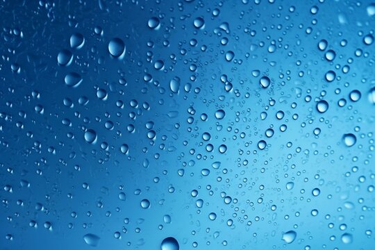 Background with water droplets, blue wallpaper with space for text. Generative AI