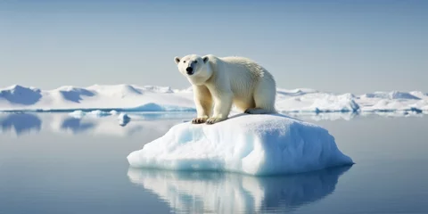 Foto op Canvas Polar bear on ice floe. Melting iceberg and global warming. © Sajeda