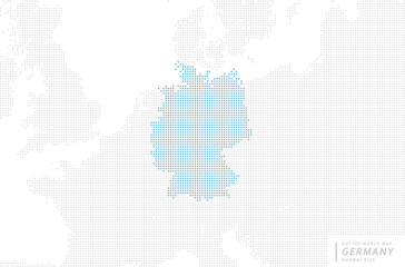 Fototapeta na wymiar ドイツを中心とした青のドットマップ。　中サイズ。 