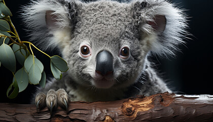 Obraz premium Cute koala sitting on a branch, staring at the camera generated by AI