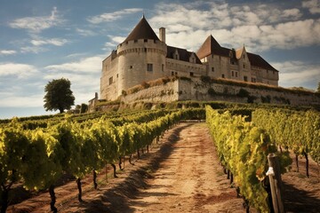 Burgundy's Clos de Vougeot castle. Generative AI