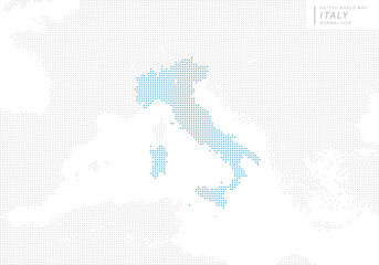 Fototapeta premium イタリアを中心とした青のドットマップ。 中サイズ。
