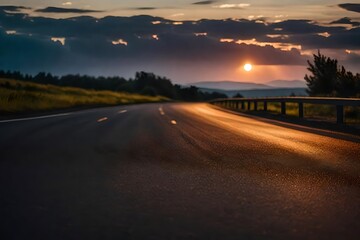 sunset on the road generated by AI technology