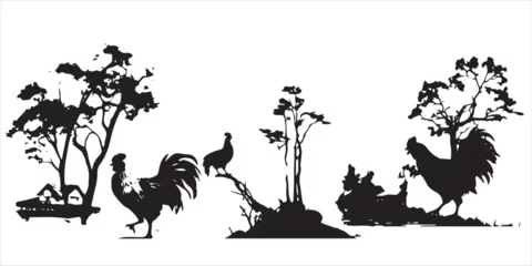Foto op Aluminium Silhouette of Cock in the tree vector illustration © Nahid