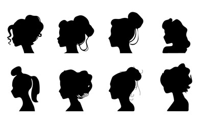 Set of Female head silhouettes with different hairstyles