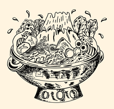 japanese hot pot dish sketch clip art preview