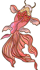 Beautiful line art of gold fish vector illustration.Koi fish for printing on shirt on white isolated background.
