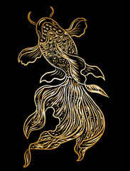 Beautiful line art of gold fish vector illustration.Koi fish for printing on shirt on white isolated background.