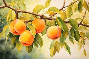 Apricot Color Watercolor Painting on Canvas: Vibrant and Delicate Artwork for Your Space, generative AI