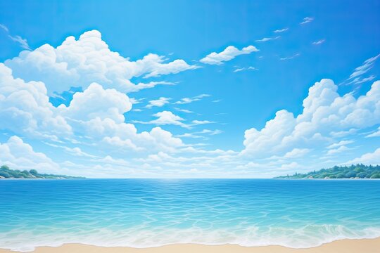 Azure Bliss: Serene Beach Scene with Clear Sky - Captivating Image of Tranquil Azure Waters and Pristine Sandy Shoreline, generative AI