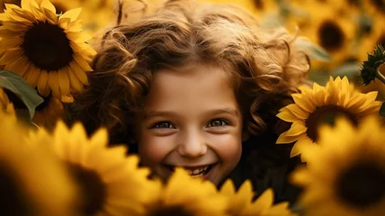 Rolgordijnen child with sunflowers © Karen