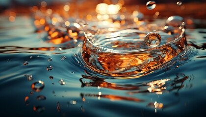 Drop of water reflects the beauty of nature in motion generated by AI