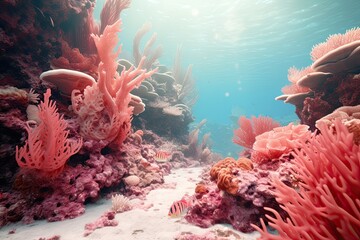 Naklejka na ściany i meble Coral Pink Color: Immersive Tropical Reef Textured Image for Vibrant D�cor, generative AI