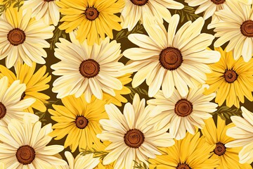 Daisy Yellow Color: Vibrant Floral Field Pattern for a Bright and Colorful Display, generative AI