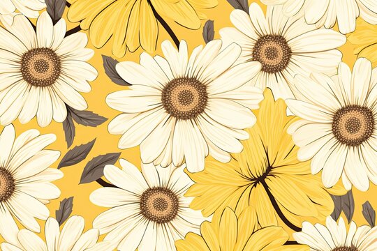 Daisy Yellow Color: Vibrant Floral Field Pattern - Bright and Colorful Image, generative AI