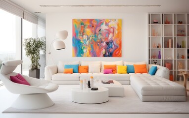 A Scandinavian style large flat living room - obrazy, fototapety, plakaty