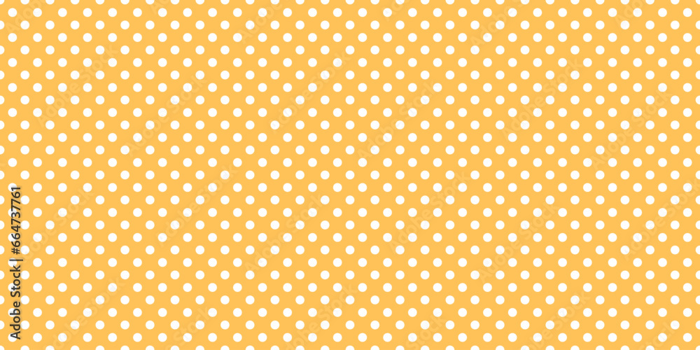 Poster polka dot seamless pattern. yellow and white dotted repeated background. swatch template for textile