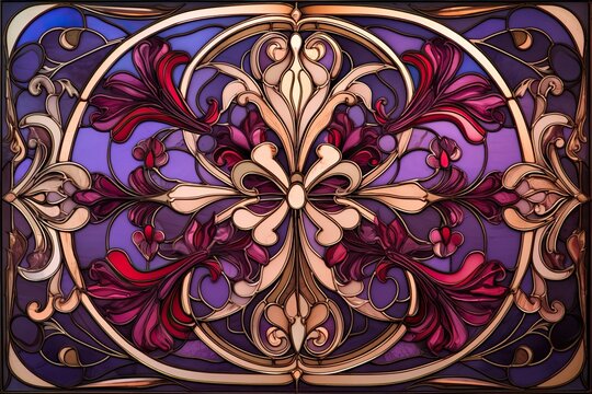 Maroon Color Stained Glass Window Design: Captivating Beauty in Maroon Stained Glass Artwork, generative AI