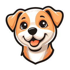 Head of a cute young puppy with kind eyes and a joyful expression. Vector illustration isolated on white