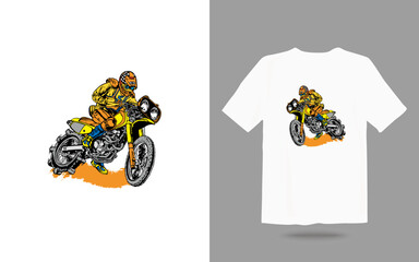 Free vector extreme dirt bike cartoon vector illustration biker t shirt design