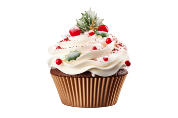 One cupcake with Christmas icing. white background PNG