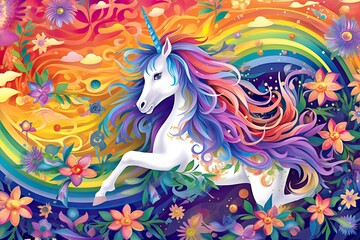 Rainbow Color Whimsical Unicorn Pattern: A Magical Delight for All Ages, generative AI
