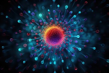 Biological mutation, microscopic virus, dotted vector particles shape, nano technology. Abstract flowing wide wallpaper background