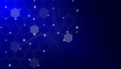 Modern futuristic technology background Illustration of a dark blue gradient background and a white and curved line pattern of a network or mesh.