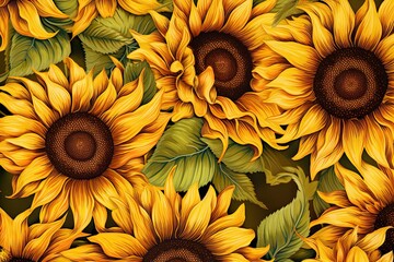 Vibrant Sunflower Yellow Floral Pattern: A Burst of Color for an Eye-Catching Digital Image, generative AI