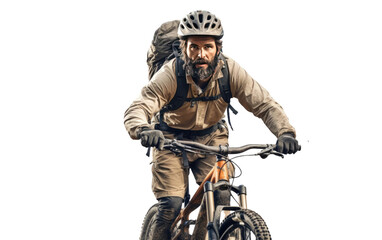 Obraz premium Bearded Male on a Modern Mountain Bike Front Side Pose on White or PNG Transparent Background.